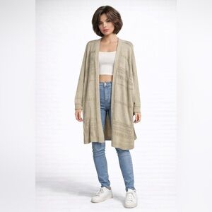 Hippie Rose Beige Oversized Open Knit Long Cardigan Sweater Size S